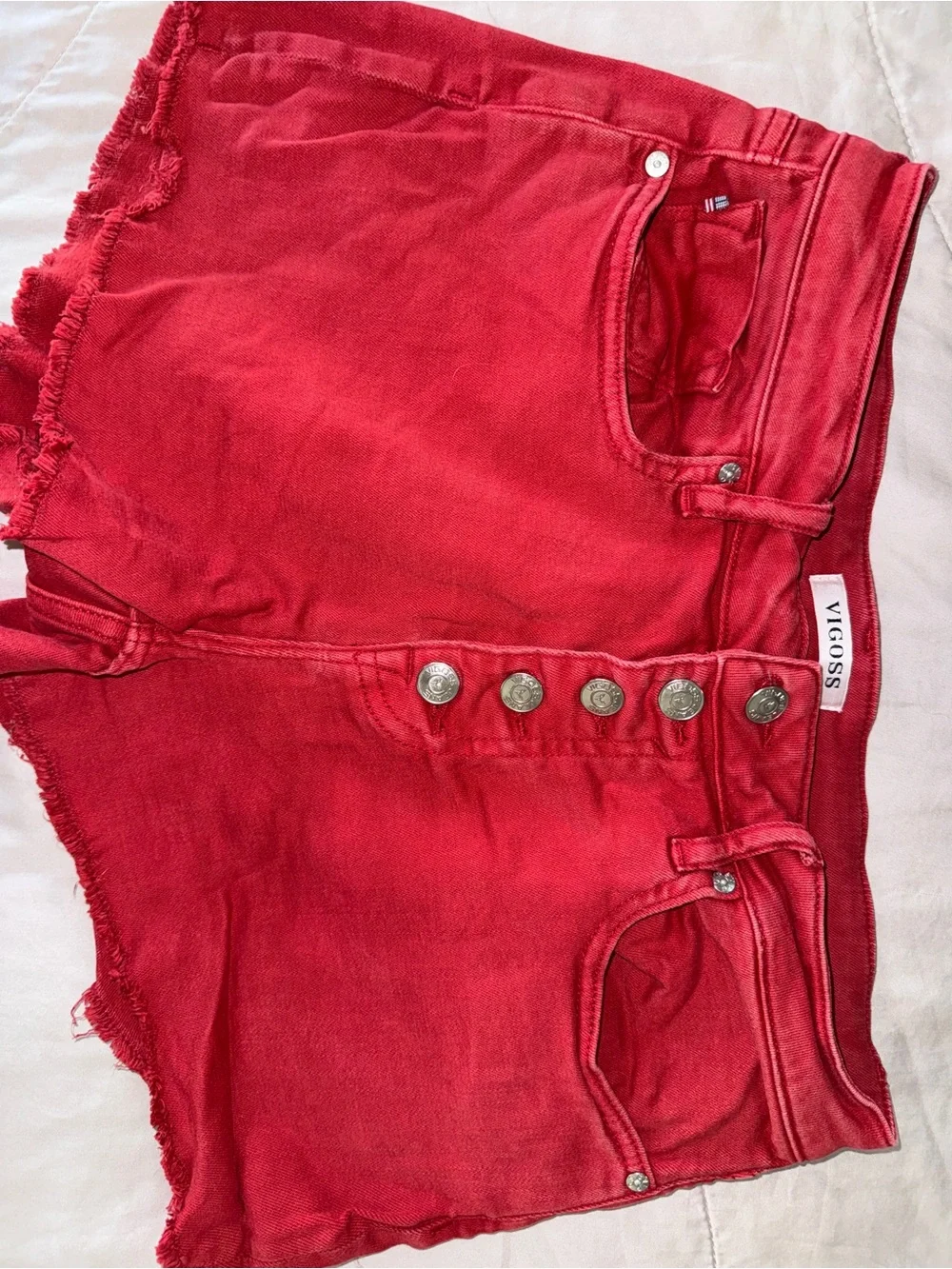 Vigoss Red Button-Front Denim Shorts